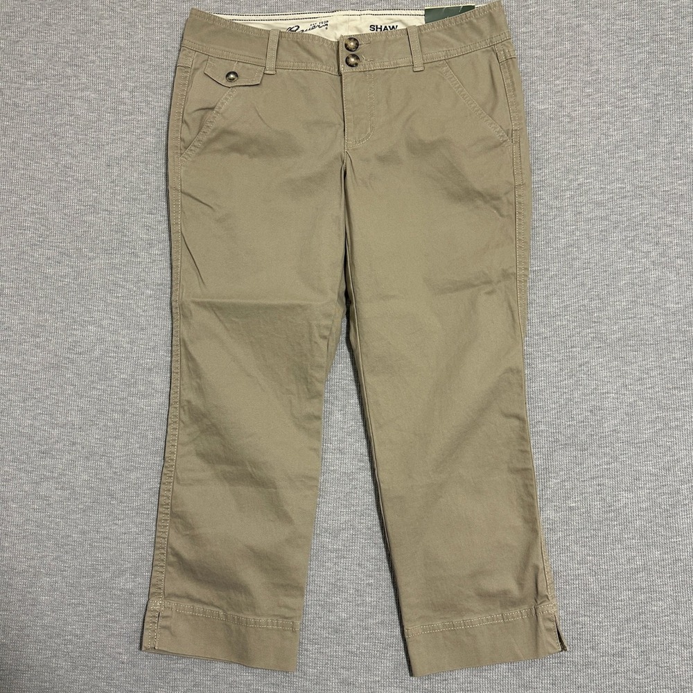 Eddie Bauer Shaw Fit Khaki Crop Pants Cotton Stretch Chino Capris Tan Womens 4